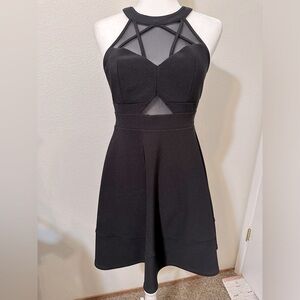 EMERALD SUNDAE Criss Cross Mesh Panel Zippered Halter Dress EUC
